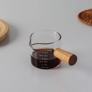 Espresso Measuring Cup Cup Double Mouth Bottle Coffee Share Pot Wooden Handle Small Glass Milk Tea