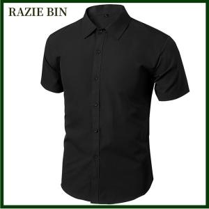 RAZIE BIN เสื้อเชิ้ตสีขาวลำลองสำหรับผู้ชาย เสื้อเชิ้ตฤดูร้อนแขนสั้นติดกระดุม