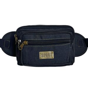 Ready Stock!! LEEFO 100% Canvas 6 Zip Compartments Men Waist Bag Pouch Bag Durable Cotton (L) Size