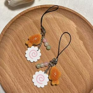HBESTY Kawaii Phone Charm Keychain Japanese Street Food Taiyaki Narutomaki Fish Cake Dango Phone Charm Key Chains for Friends Gifts