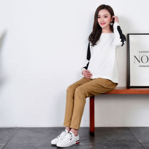 กางเกงคนท้องไซส์ใหญ่ ใส่ทํางานได้ ผ้าฝ่ายสเปนเด็กซ์ (สีน้ําตาล)