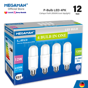 LAMPU MEGAMAN P-Bulb YTP45Z1 12 WATT 6500K 4 PCS PUTIH GARANSI 2 TAHUN
