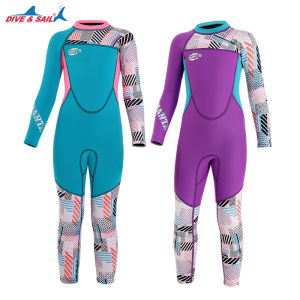 DIVE&SAIL Brand 2.5MM Neoprene Girls Wetsuit Patchework Swimwear Diving Suit For Kids Girl Surfing Swimsuit One-piece Suit