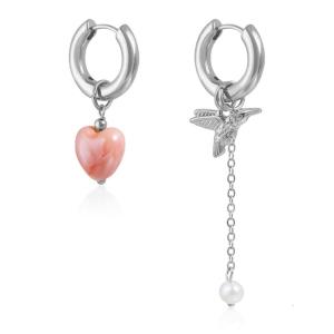 Fashion Forward Mismatched Heart and Bird Earrings Geometric Zinc Alloy Studs Versatile for Office Evening Event