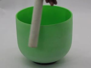 8 Inch Note B Frosted Crystal Sing Bowl Green Singing Bowl For Yoga Meditation Sound Healing Singing Bowl With Sheepskin Stick
