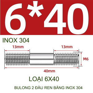 Bộ 2-5 Bulong 2 đầu có ren làm bằng inox 304 M6-M8-M10-M12 tùy chọn (không có đai ốc)