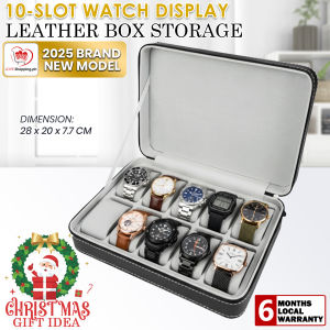 10-Slot High-Quality Leather Watch Box Storage Display with Zipper - BLACK