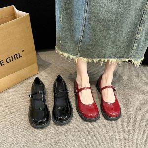 🔥Margotu🔥รองเท้าแมรี่เจนผู้หญิงเรียบๆ รองเท้านักเรียนหนังแฟชั่นสไตล์เกาหลี หัวมน รองเท้าส้นสูง 2ซม. พร้อมส่ง