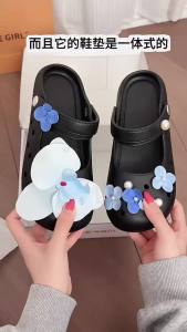 [Free Shipping] Cute Cream-Colored Clogs 2026 Summer New Style With A Bow Design Fashionable And Versatile For Outdoor Wear Easy-To-Wear Slip-On Casual Sandals