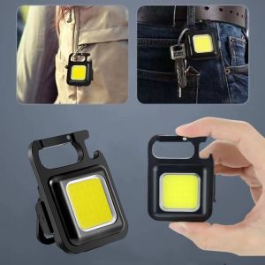 Mini LED Portable Keychain Flashlight Multifunction COB Work Light USB Rechargeable Strong Magnet Outdoor Camping Lantern