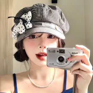 FIRST Korean Cloud Berets Cute Puppy Y2k Octagonal Caps Ins Plaid Painter Hat Female