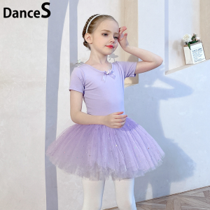 Ballet outfit Tutu Ballet dance dress Short-sleeved Sequined Gauze Dress Purple Pink Girls Kids Performance Practice dress Ballet Holistic dress