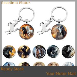 Excellent Ready Stock Animal Running Horse Keychain Exquisite Steed Pattern Cabochon Keychain Mens Charm Keyring Gift
