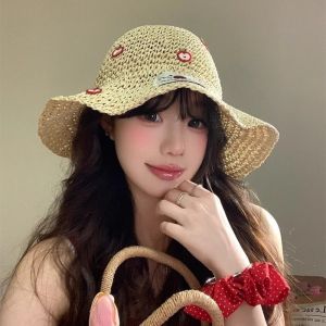 LUXURYLYN Trang trí hình quả táo Mũ chống nắng nữ Chống nắng Có thể gấp lại Mũ xô Thoáng khí Mũ ngư dân Mùa hè