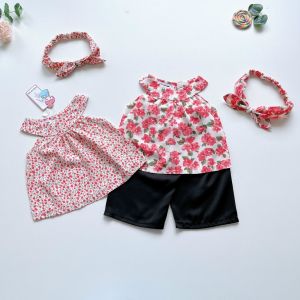 Bộ Yếm Quần Ống Suông Bé Gái 4 đến 18kg Bộ Yếm Voan Pháp Hoa Đỏ S001