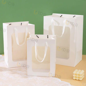 Holiday Gift Bags Hand-Held Paper Bag With Transparent Window Flower Cookies Candy Gift Paper Bags Flower Bag