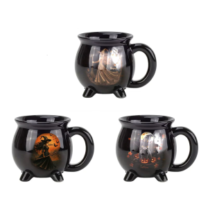 Horror Cauldron Shape Drinking Mug Halloween Party Essential Heat Resistant Resins Witch Coffee Cup For Hot