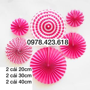 Set 6 quạt giấy Đỏ treo tường trang trí sinh nhật hội nghị lễ hội lễ cưới văn phòng hội nghị trường học mầm non