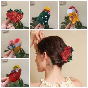 THANKSKY หัวใจ คลิปฉลามคริสต์มาส หมวกสตรอเบอร์รี่ ตุ๊กตาหิมะ ที่หนีบผมรูปต้นคริสต์มาส ประณีต กรดอะซิติก คลิปปลาฉลามอะซิเตท สาวๆ