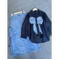 setelan wanita one set jeans / one set wanita atasan dan rok / setelan wanita import / ribon one set rok. 