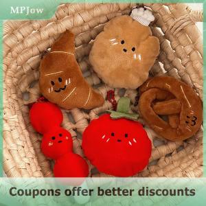 【MPJow】 1PC Kawaii Croissant Pendant Bread Doll Stuffed Keyrings Cute Tomatoes Plush Food Keychain For Bag Decoration Car Keys Accessories