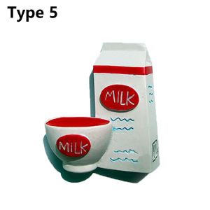 PETIYOUZA 1PC เรซิน 3 มิติ ของตกแต่งบ้าน เครื่องมือครัว สติ๊กเกอร์แม่เหล็ก รูปการ์ตูนอาหาร ขนมปัง นม ไข่ แม่เหล็กติดตู้เย็น