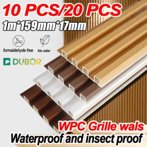 WPC Wall Panel Waterproof Wood grain Grille Board Fluted Design Easy install for TV background & Wall decor DIY WPC Grille Wall Panel – Waterproof Decorative Slats for Bedroom/Ceiling | Modern Look