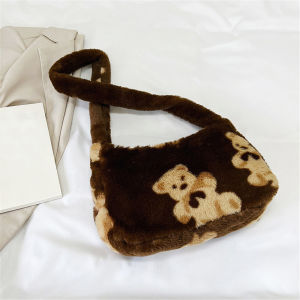 Belfoyer กระเป๋าสะพายหลังลายสก๊อต Plushกระเป๋าสุภาพสตรีลายสก๊อตกระเป๋าสะพายใต้วงแขนฤดูใบไม้ร่วงและฤดูหนาว