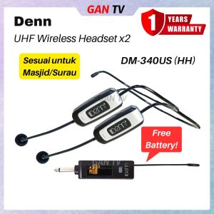 Original Denn DM-340US (HH) 2 x Professional Ultra High Frequency (UHF) Wireless Headset Microphone (Mono 12 Selectable Channel) Mic DM340US [Mikrofon Kepala Tanpa Wayar Untuk Imam Masjid/Surau] GANTV