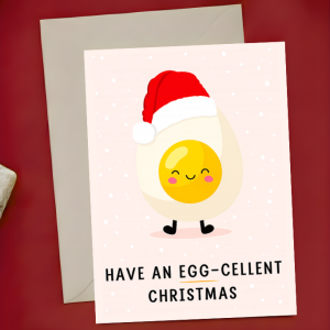 Funny Christmas Card - Have an Egg-Cellent Christmas | Kawaii Egg in Santa Hat | A6