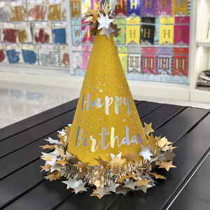 Glitter Shiny Gold Star Birthday Cone Hat With Pom Pom Kids Adults Celebration Party Photography Decor Props | Topi Hari Jadi Kanak Kanak Dewasa Berkilau Bintang Pesta Sambutan Hiasan Props