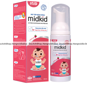 Bọt tập đánh răng MidKid vị DÂU 60ml dạng bọt siêu mịn giúp làm sạch và bảo vệ răng chắc khoẻ cho bé từ 1 tuổi nuốt được