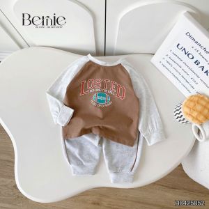 Set bộ tay dài chất cotton họa tiết bóng bầu dục nâu kèm quần dài bé trai 1đến 7tuổi BERNIE H0425B52