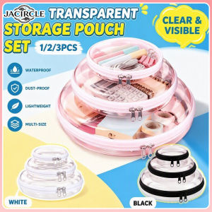 JACIRCLE Multi‑Size Clear Round Travel Storage Pouch Set Waterproof Portable Transparent Makeup Organizer Bags