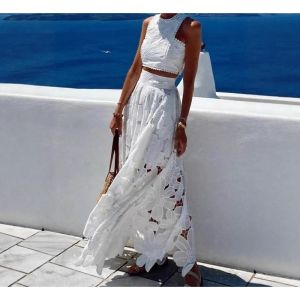 2026 Spring and Summer Casual Lace Hollow Vest Top Skirt Set2026