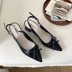 Free Shipping 2026 New Summer Sandals Nude-Colored Stylish Comfortable And Featuring A High Heel Bow Detail Pointed Toe And Chunky Heel