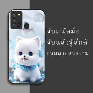 สำหรับ Samsung Galaxy A21s เคสศัพท์ป้องกันการตกที่มีลูกสุนัขสีขาวน่ารัก สไตล์ทันสมัย