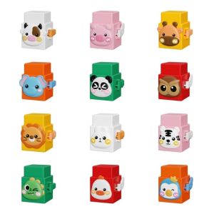 SUN ME 12pcs/set Stackable Pressing Animal Stacker Interactive Learning Montessori Animal Blocks Educational Toys Pig Puzzle Stacking Cubes Baby Use
