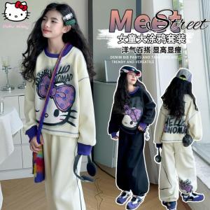 Christmas gifts Halloween Hello Kitty Girls Casual Clothes Set Anime Sanrio Kids Autumn New Teen Fashion Print Hooded Coat Sweatpants Christmas Gift