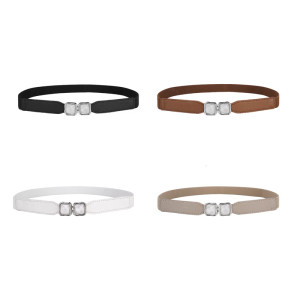Comfortable Elastic Waistband Adjustable Metal Hook Buckle PU Belt Waistband for Female Various Occasion and Outfit
