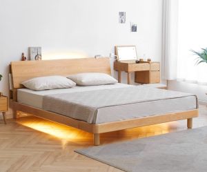 [PRE-ORDER] YS solid wood bedframe premium oka wood Nordic modern design /Japanese minimalism stylish Seattle multifunctional bed frame with reclining headboard LED light charger side storage 全实木床架(ETA: 1mth)