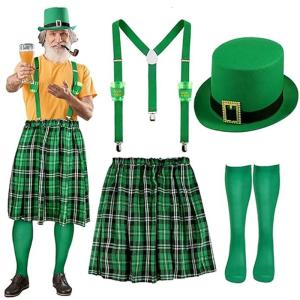 Leprechaun hat Saint Patrick của Ngày phụ kiện trang phục thiết lập màu xanh lá cây cao tới đùi vớ kẻ sọc Tạp dề cho tiệc cosplay