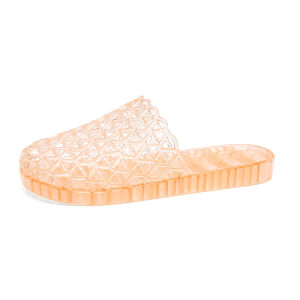Free Shipping Crystal Slippers For Women Flat Transparent Fishnet Hollow Woven Closed-Toe Jelly PVC Plastic Sandals