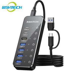 RSHTECH ST07C USB C HUB 7-IN-1 3.2 Gen 2 Type-C Adapter Individual Touch Switches Multiport USB Hubs Splitter for Laptop Macbook