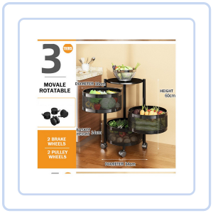 【Pure Care】 Cylindrical Kitchen Rotating Storage Box Basket Trolley Rack