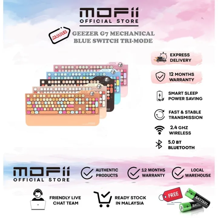 Mofii Geezer G7 Wireless/Wired/Bluetooth 3-mode Rechargeable Mechanical Gaming Keyboard Blue Switch