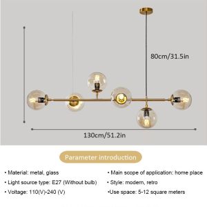 Modern Chandelier Golden 6 Heads Glass Lampshade Luxury Home Living Dining Room Cloakroom Loft Decoration Lighting