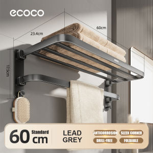 Ecoco Double Folding Bathroom Towel Rack Organizer Storage Shelf 40/50/60/70/80CM Aluminum Rustproof