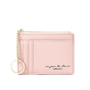 MINGKE Card Holder Wallet for Women 8 Cards Minimalist Zipper Keychain Mini Fashion