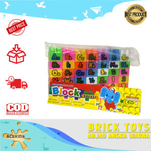 Acekids - Balok Susun Gambar Tulisan Abjad dan Angka Warna Warni Puzzle Block 48 PCS Bongkar Pasang
